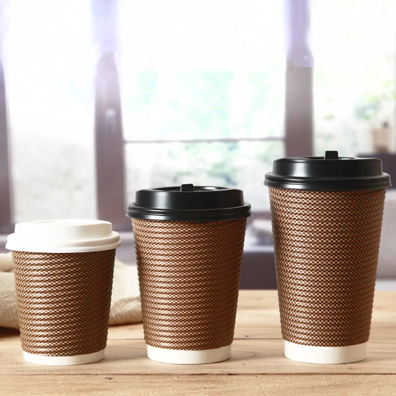 

50pcs High quality double layer cold hot drink paper cups 8oz/14oz/16oz disposable coffee cup takeaway packaging cup with lid