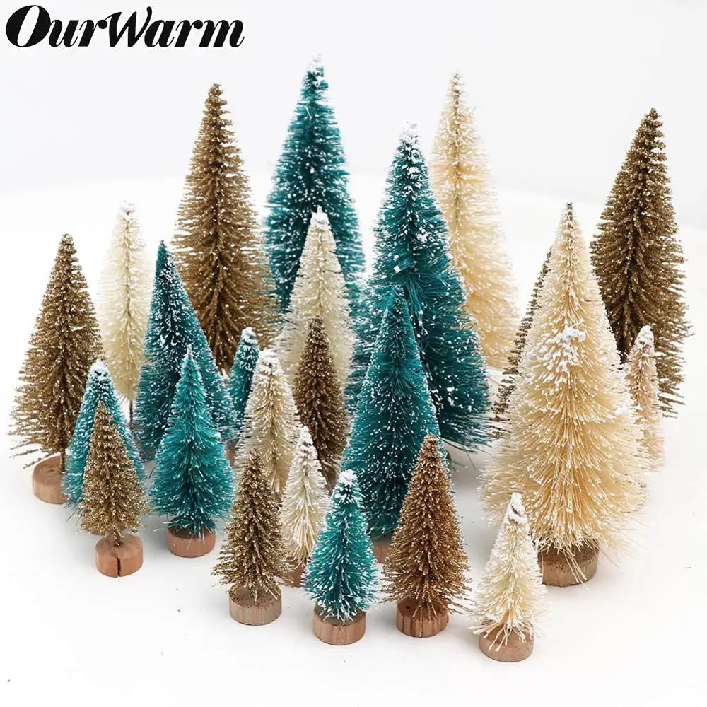 Mini Alberi di Natale, Albero di Natale Artificiale, Albero di Natale in Miniatura, Mini sisal Snow Frost Trees Best DIY Christmas Decorations, Sisal, Green, 5 pcs