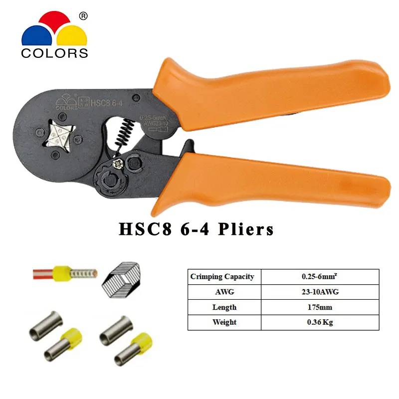HSC8 6-4 саморегулируемые мини-типа обжимные плоскогубцы 0,25-6 мм2 23-10AWG прямые инструменты для ручного обжима провода разъем HSC8 набор инструментов