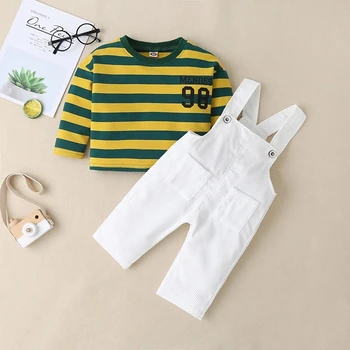 

PatPat 2020 New Spring and Autumn 2-piece Baby Toddler Boy Striped Trendy and Solid Suspender Pants Sets Kids Clothes