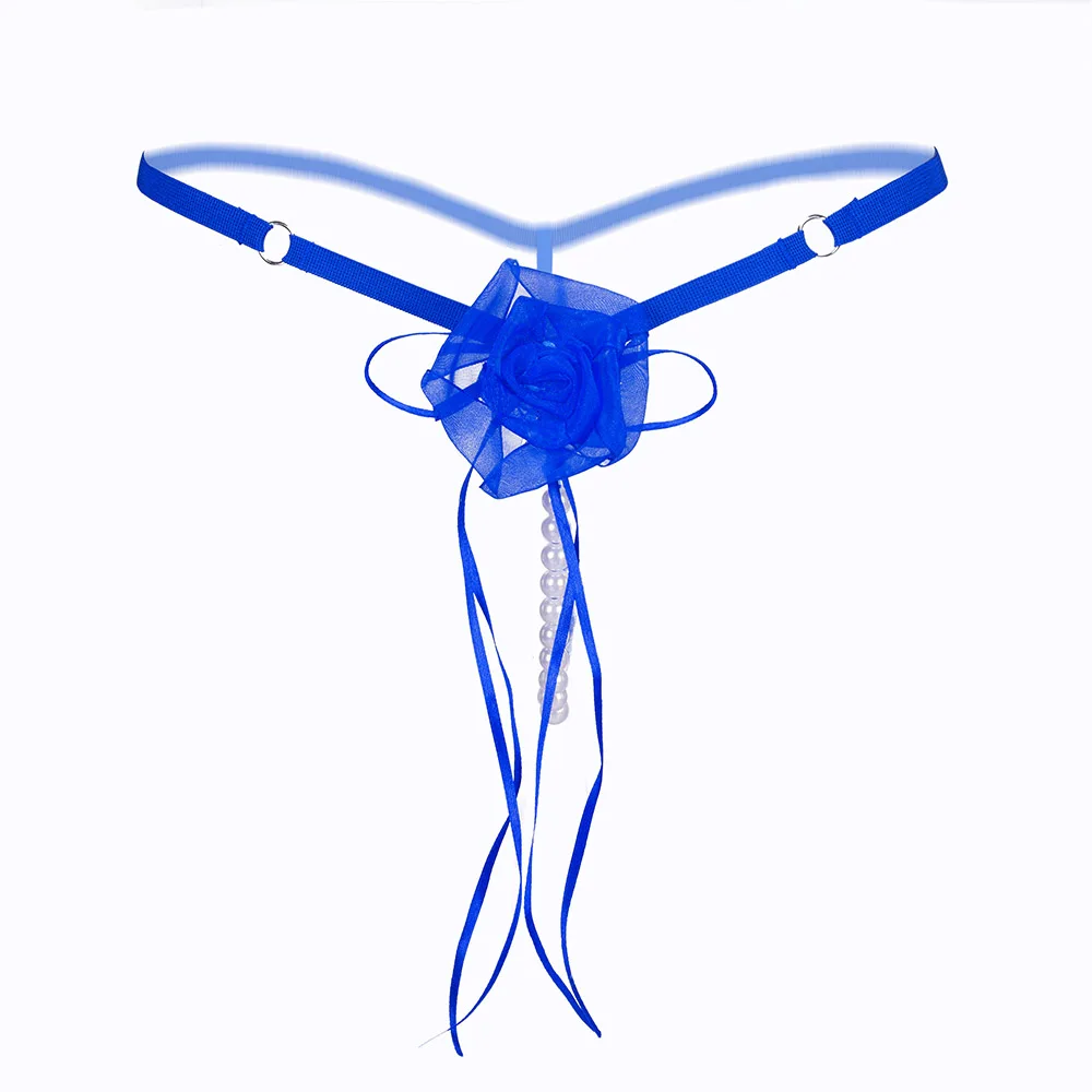 blue Розовый T-pants Нижнее белье женские жемчужные стринги искушение низкая талия Бесшовные трусы прозрачные кружевные стринги - Цвет: blue