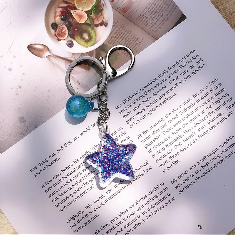 

Fancy&Fantasy Hot New Cartoon Sea World Starfish Pearl Shell Keychain Key Chain KeyRing Crystal Pendant Keychain Women Gift