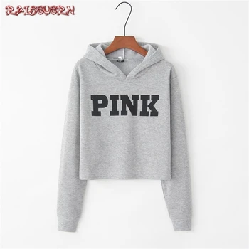 

RAISEVERN Pink Letters Printed Femme Casual 2019 Kawaii Grey Rose Red Hoodies For Women Autumn Winter Sweatshirt Pullovers