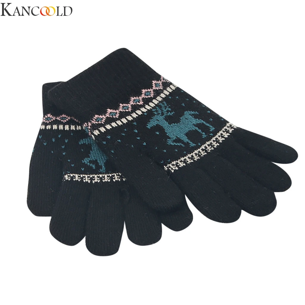 KANCOOLD женские вязаные перчатки с оленем и снежинками, зимние перчатки на весь палец, рукавицы женские перчатки с сенсорным экраном, рождественский подарок