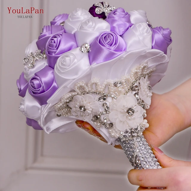 YouLaPan SF4-WRD Gorgeous Wedding Flowers Bridal Bouquets Crystal Sparkle  Red Rose Bridal Bouquet Holders with