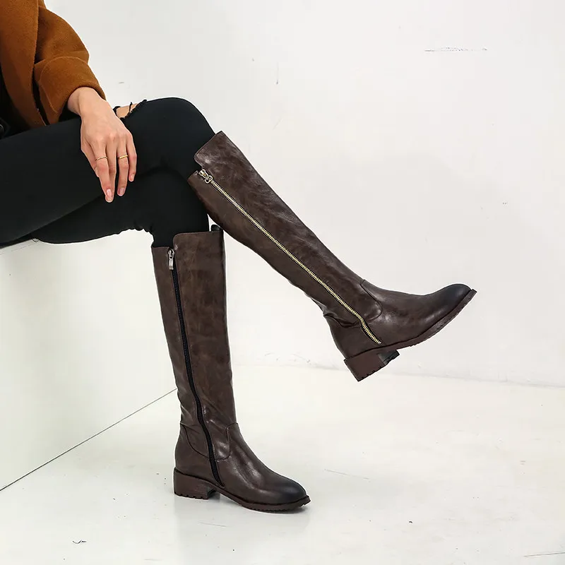 ASUMER Newest plus size 48 knee high boots women round toe zipper simple autumn winter low heels shoes woman riding boots