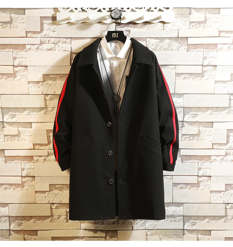 LIFENWENNA полосатый мужской Тренч, модный Тренч средней длины с китайским принтом, мужские повседневные шерстяные пальто, мужские M-5XL