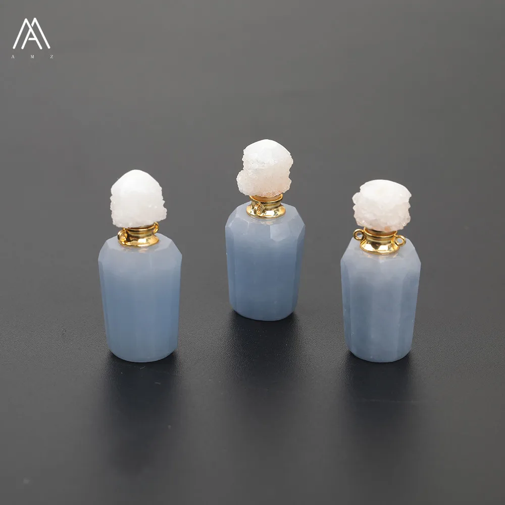Маленький голубой Ангел Аура кварц Подвеска в виде бутылочки парфюма ожерелье из золотых цепей женские эфирные масла ювелирные изделия с диффузором EF-DG-46AMDJ