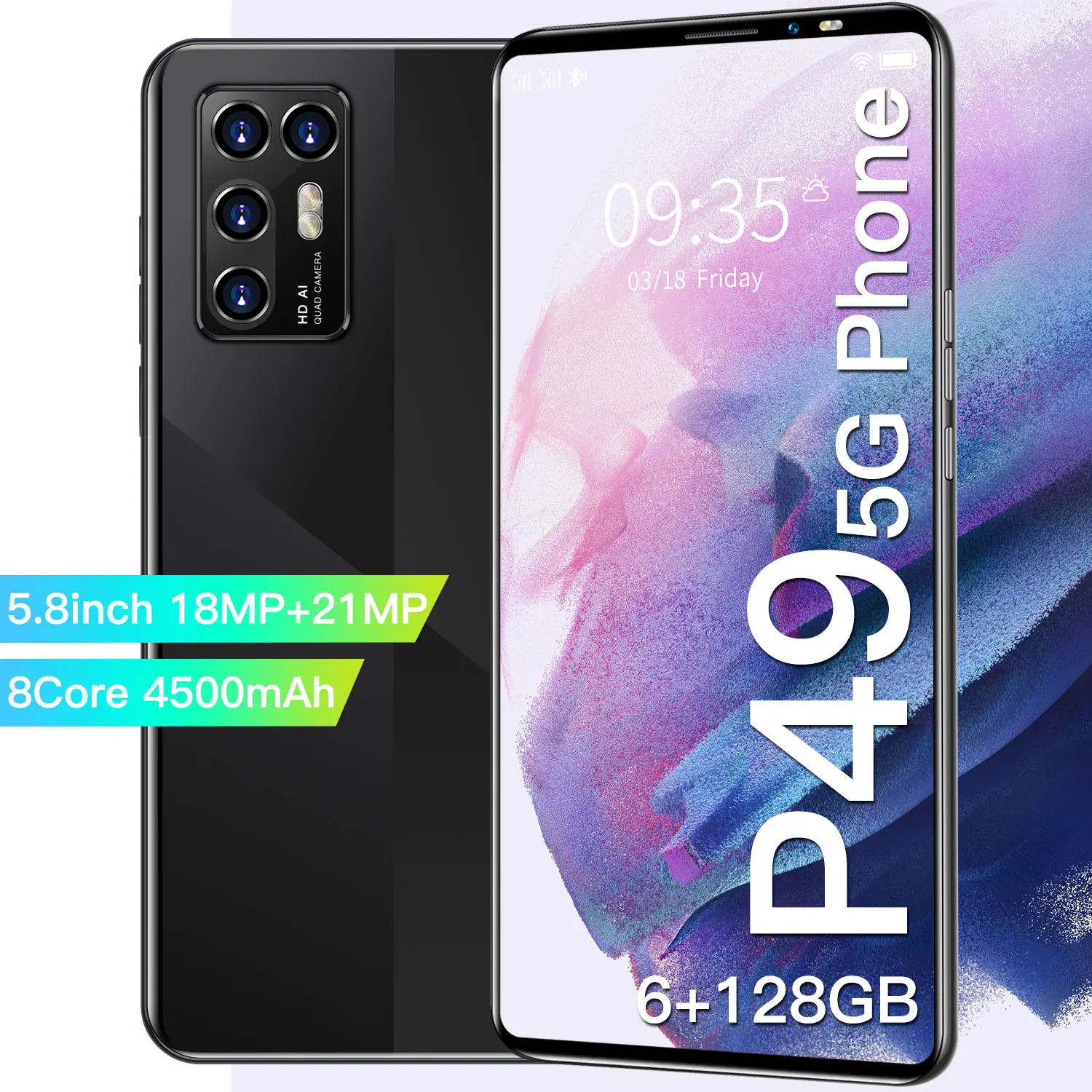 Смартфон P49 глобальная версия 6 + 128 Гб экран 5 8 дюйма ядер 4500 мАч 2021 18 21 МП MTK6895 Andriod 10