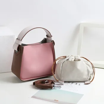 

Women's Bag New Bucket Bag Genuine Leather Shoulder Bag Simple Messenger Bag
