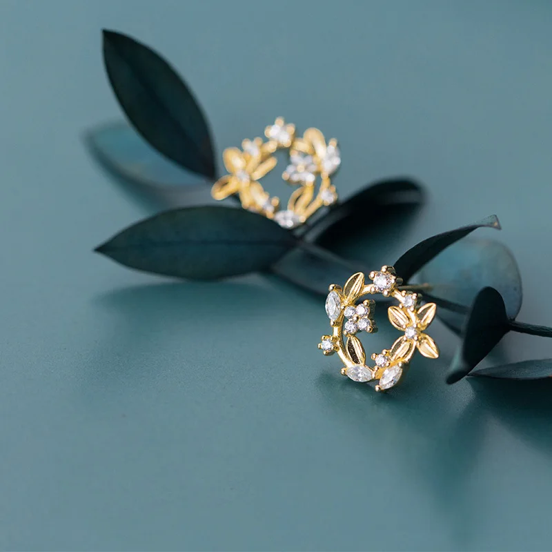 Trusta 925 пробы серебряные ювелирные изделия высокого качества CZ золотой цветок серьги-гвоздики дружба подарок для девочек подростков леди DS1468