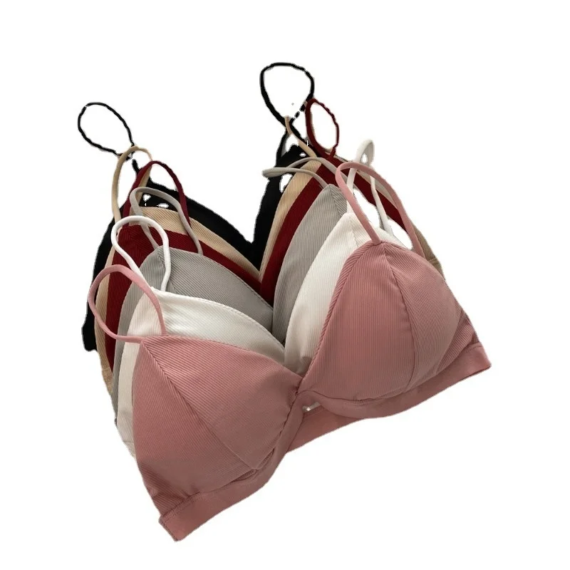 SP&CITY Korean Thread Colored Seamless Women's Bra Ice Silk Camisole With Chest Pad Breathable Bralette Triangle Cup Sexy Bras 5