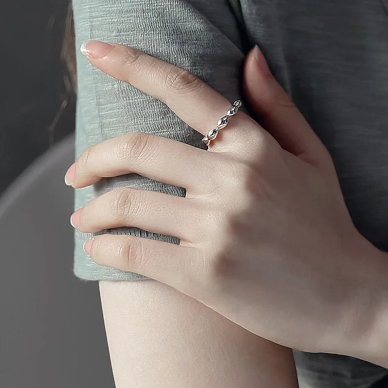BFCLUB Silver Color Open Rings minimalist geometric beads smooth surface Adjustable Finger Rings Silver Jewelry - Image 6