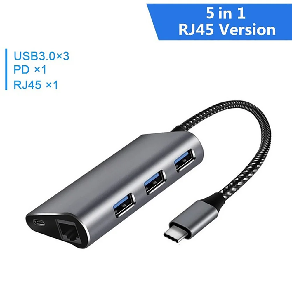 5in1 RJ45 Usb type C 3,0 хаб для HDMI 4 K/8 k RJ45 LAN VGA PD 100W питания Thunderbolt 3 совместимый tipo c для устройств разветвитель Hab - Цвет: 5in1 RJ45