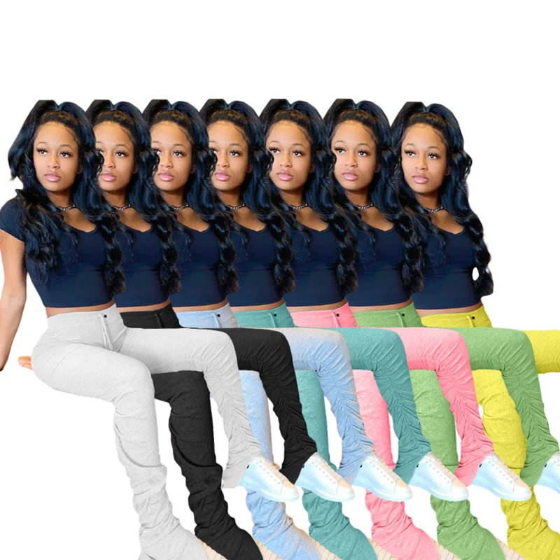 

2020 New Arrivals Mid Waist Drape 7 Colors Girls Stacked Flare Pants