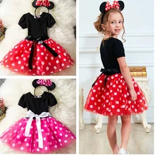 Новинка года; Милая одежда с Минни для маленьких девочек мини-юбка летние вечерние платья с фатиновой юбкой в горошек для малышей Одежда с героями мультфильмов детское платье