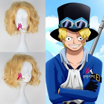 

new Movie One Piece Sabo Cosplay Anime Wigs 30cm Golden Curly Synthetic Hair Heat Resistance Fiber +wig cap