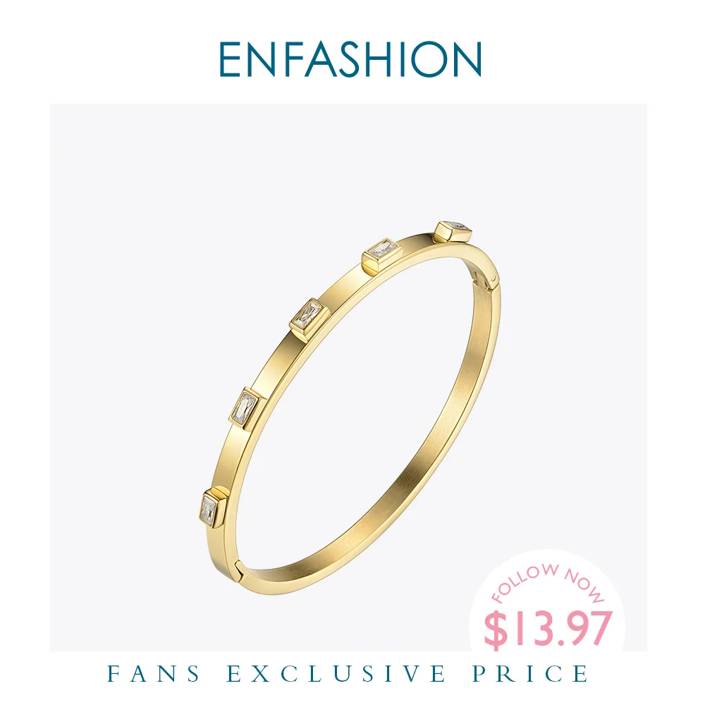 

Enfashion Zirconia Crystal Cuff Bracelet Manchette Gold color Stainless Steel Bangle Bracelet For Women Bracelets Bangles 172002