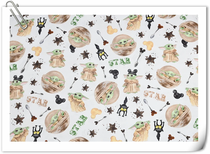 100 Cotton Fabric Disney Lilo & Stitch Yoda Love Print for Tissue Sewing Quilting Needlework Material DIY Handmade