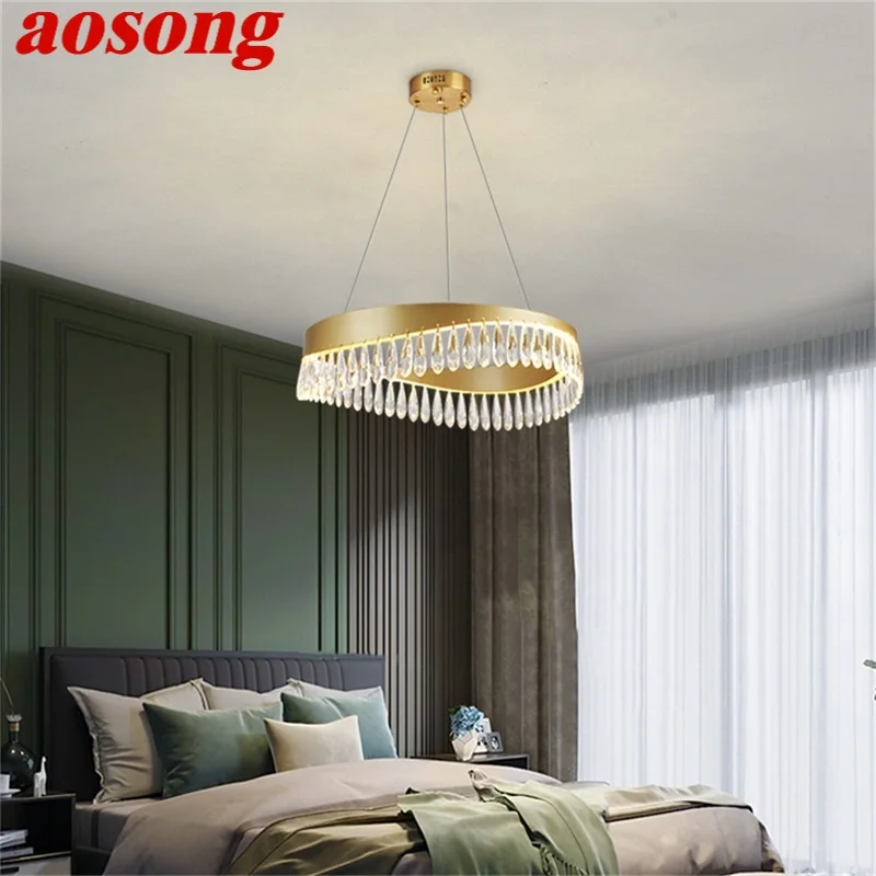 

AOSONG Chandelier Pendant Lamp Postmodern Gold Luxury Home LED Light Fixture for Living Dining Room