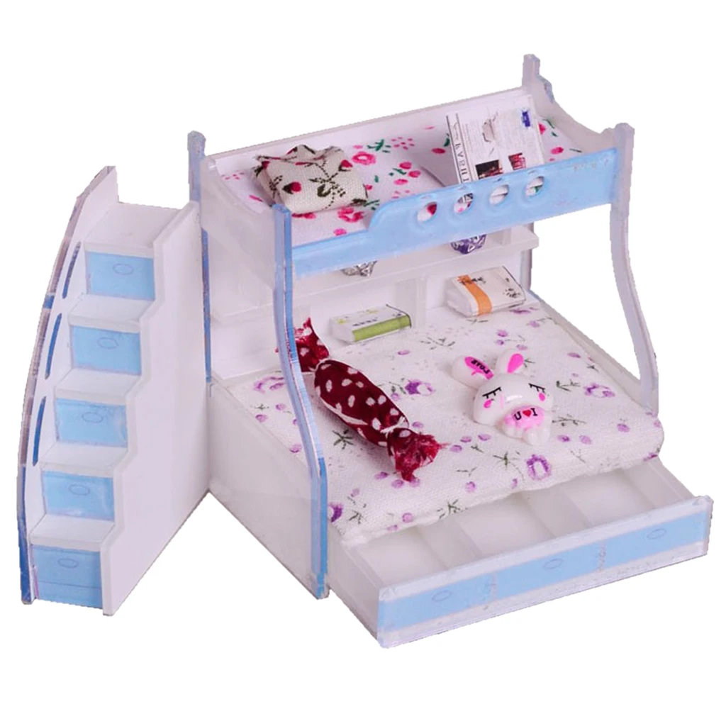 1/12 Children Bunk Bed Furniture Dollhouse Bedroom Kids Pretend Play Toy #3