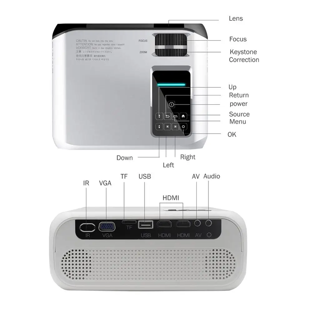 

EU Plug White E500 Portable LCD HD Business Office 1080P Home Mini Smart HD Projector Normal Edition