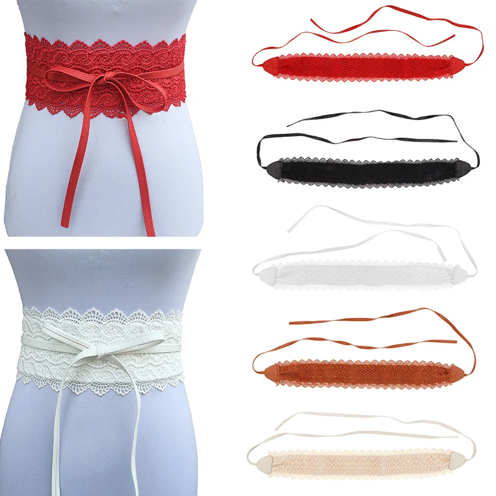 Ladies Lace Waistband Belt Obi Style Faux Leather Stylish Wrap Around Belt Lady Lace Up Waist Belt