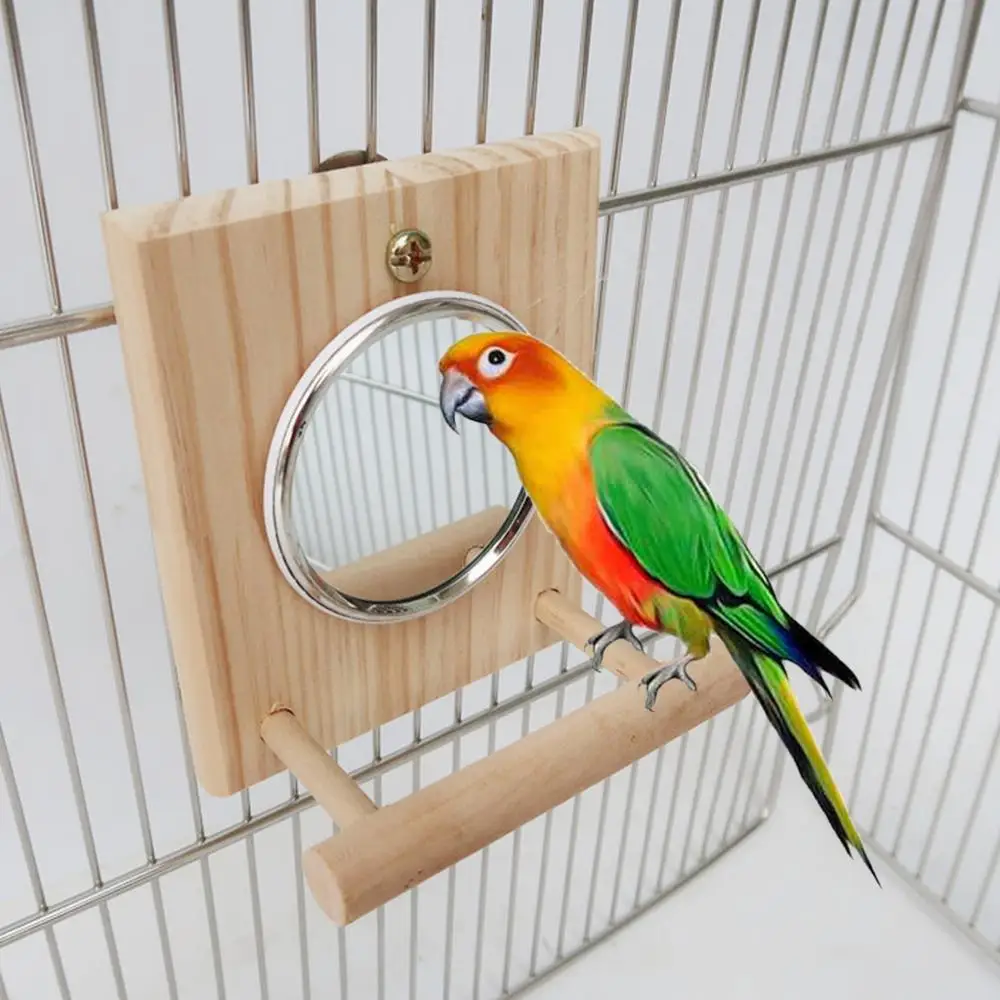 Попугаи зеркало с деревянной рамкой для клетки волнистый канареек маленьких птиц птичья клетка