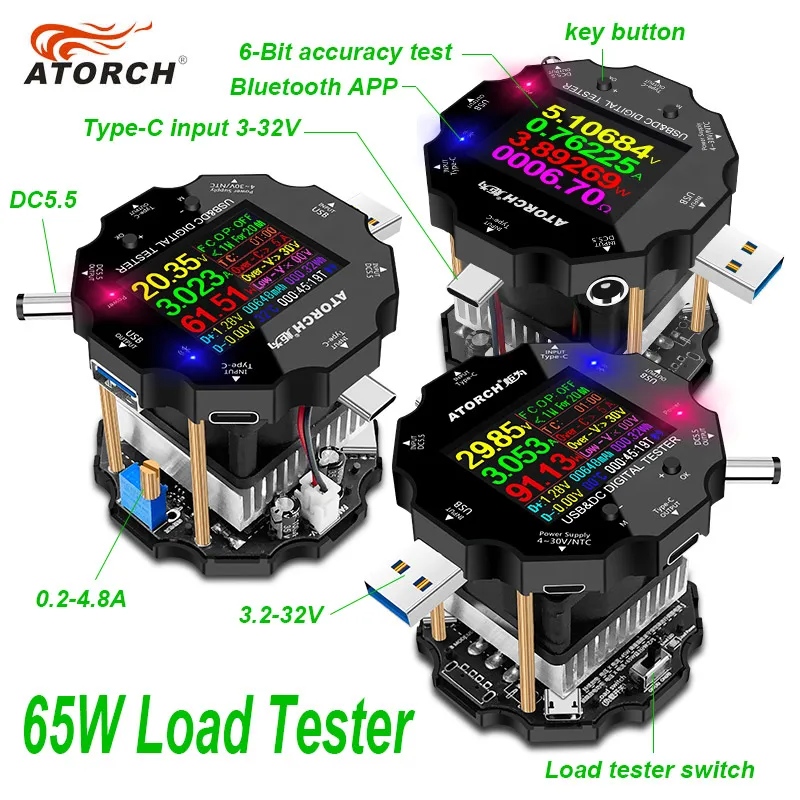 Baratos Comprobador de batería de aplicación de Color carga electrónica Indicador de monitor de 18650 Capacidad carga de descarga medidor usb cc 12v fuente de alimentación