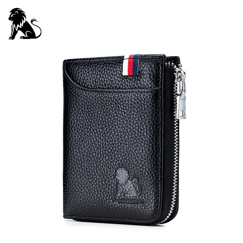 

Quality fashion genuine leather men's zipper wallet vintage small card purse cow leather card holder man wallet with coin pocket