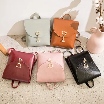 

2020 Summer Women's PU Leather Backpack Portable Solid Color Fashion Backpack Multi-Purpose Package #20