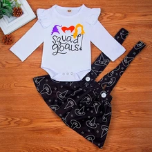 Комбинезон для новорожденных девочек на Хэллоуин с длинными рукавами и оборками с буквенным принтом; платье; наряды; осенняя одежда для маленьких девочек