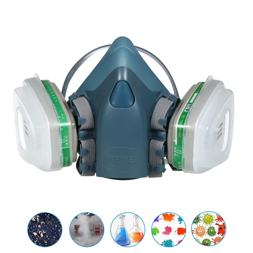

8200 Half Face Gas Mask Respirator with 2Pcs 4# Filter Cartridge Filter Cotton Cover Painting Spraying Mask Personal Protective