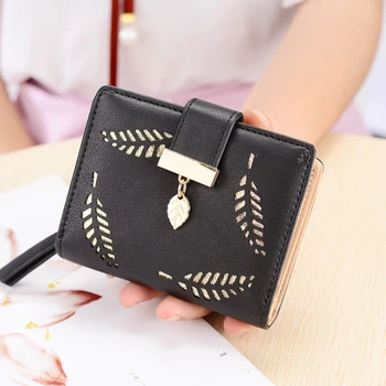 

1PC Short Fashion Purse Women's Hollow Leaves Zipper Wallet Purses