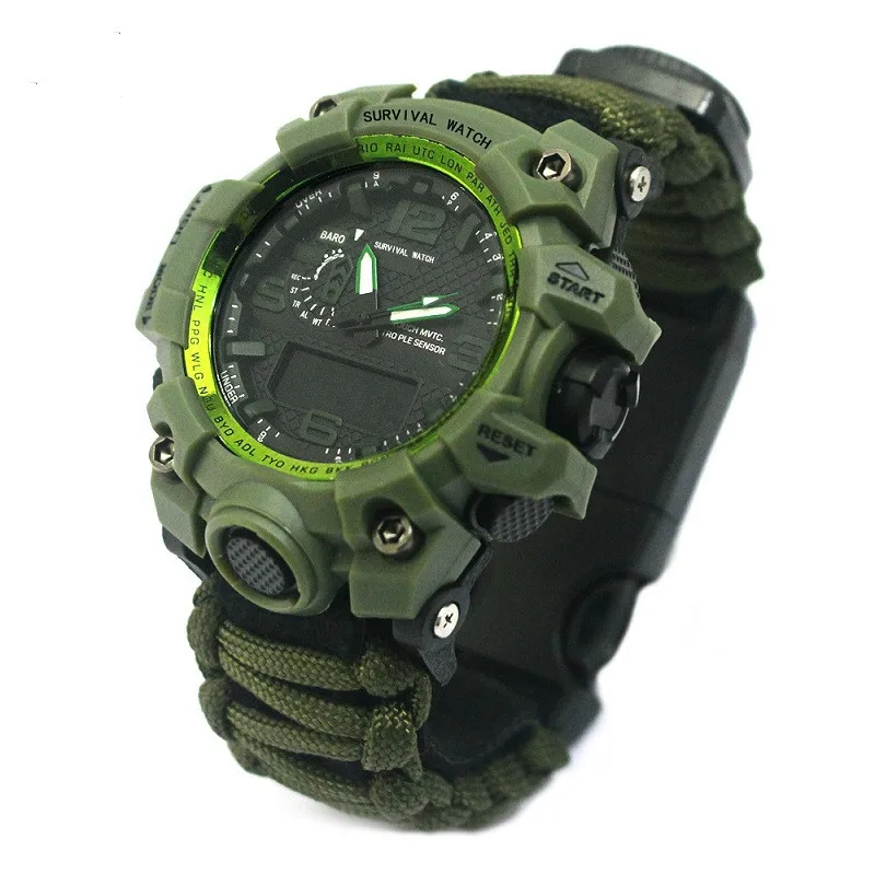 

Outdoor Camping Survival Watch Multi-functional Paracord Watch with Compass Whistle Thermometer Rescue Rope Survival kit EDC