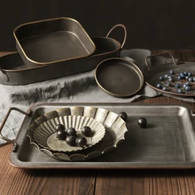 

Creative Retro Old Iron Tray Storage Shooting Props Bread Plate Fruit Plate Background Gourmet Decoration Photography Props