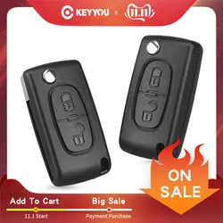 KEYYOU 2 кнопки флип складывающийся чехол для ключей Бланк Shell для peugeot 107 207 307 307 308 407 607 2BT