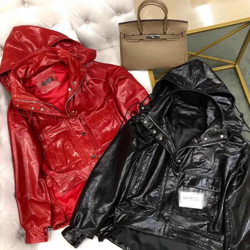 

Woman Coats Natural 100% Sheepskin 2019 Fashion Real Sheepskin Leather Coat Female Windbreaker Hooded Cap