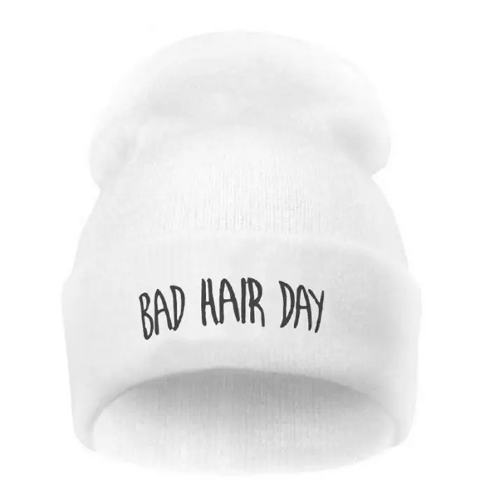 MOONBIFFY, спортивные теплые зимние шапки, шапка бини с надписью «Bad Hair Day», шапка для женщин и мужчин, шапка бини, вязаные шапки в стиле хип-хоп, шапка унисекс