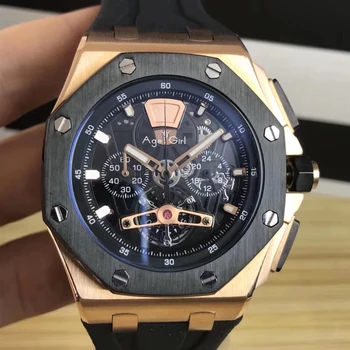

Classic New Men Quartz Chronograph Sapphire Stainless Steel Rose Gold Silver Black Blue Grey Rubber Titanium Luminous Watch