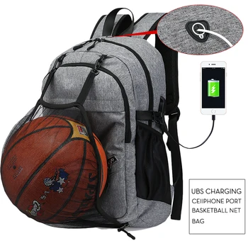 

Sports Gym Bag Basketball Backpack School Bags For Teenager Soccer Ball Pack Laptop Bag Football Net Fitness Bag USB Recharging