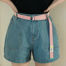 Tela Casual Cinture per Le Donne 115 centimetri di Stampa Margherita di Colori Della Caramella Sveglia Jeans Della Cinghia Dei Pantaloni Nero D Fibbia Femminile Harajuku cintura