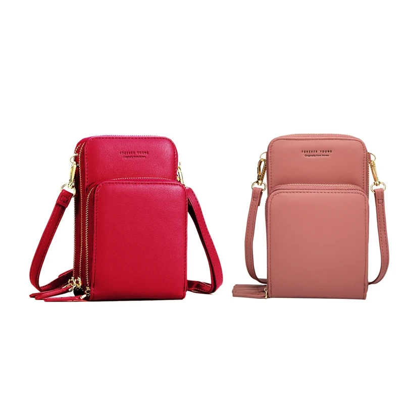 2Pcs Colorful Cellphone Bag Fashion Daily Use Card Holder Small Summer Shoulder Bag for Women - Red & Pink 2Pcs Colorful Cellphone Bag Fashion Daily Use Card Holder Small Summer Shoulder Bag for Women - Red & Pink