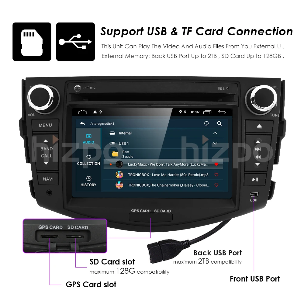 Discount Hizpo NEW !!!4G Android 9.0 car dvd player for Toyota RAV4 Rav 4 2007 2008 2009 2010 2011 2din 1024*600 car dvd gps wifi rds DAB 21