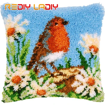 

HOT 3D Latch Hook Cushion Kits DIY Needlework Crocheting Kit Throw Pillow Unfinished Yarn Embroidery Pillowcase ROBIN Home Decor