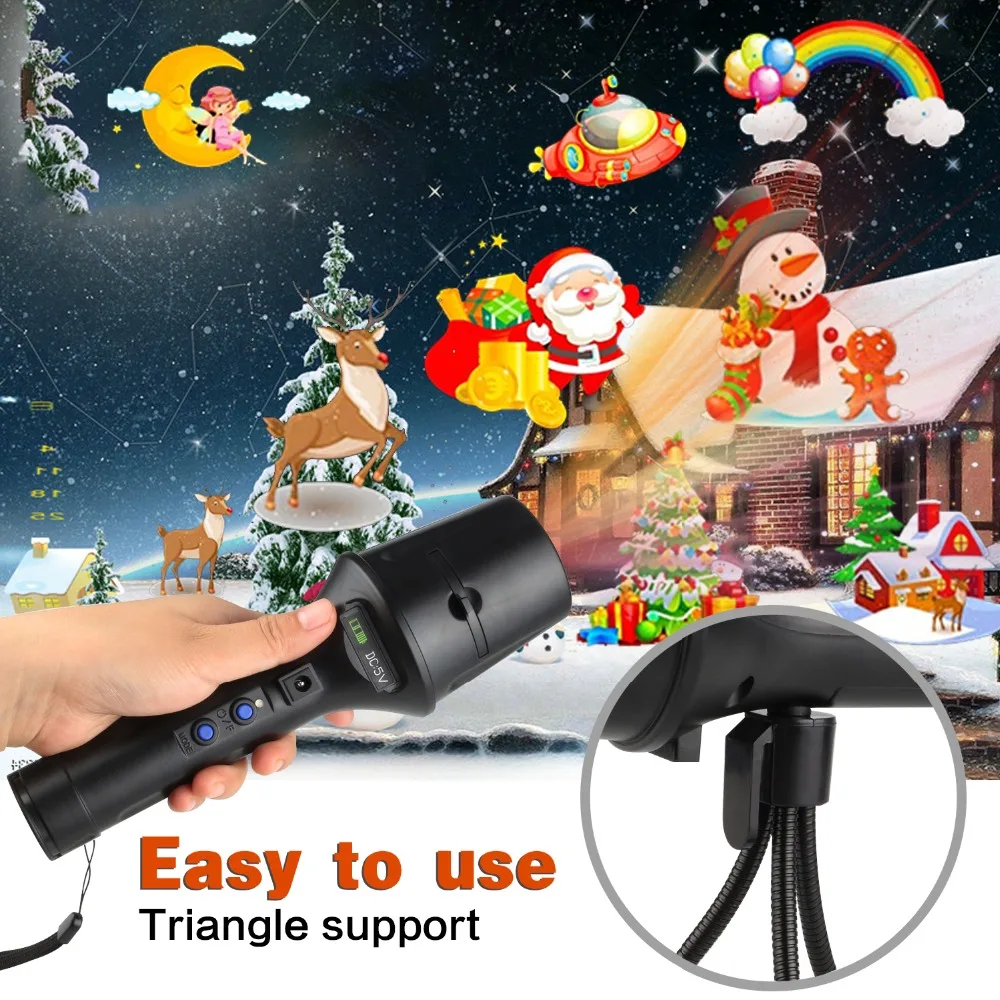 

LED Laser Projector Lamp 14pcs Patterns Outdoor Light Christmas Led Rechargeable Flashlight Disco Stage Projection Lights