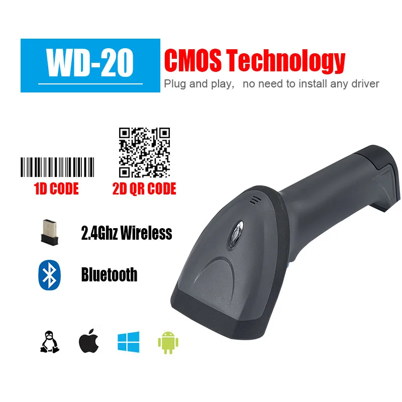 Handheld Wired USB Wireless Bluetooth Barcode Scanner 1D 2D QR PDF417 Bar Code Reader for IOS Android Ipad Computer POS Terminal cam scanner Scanners