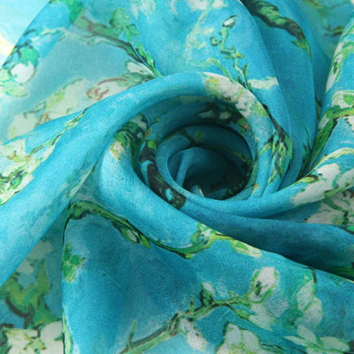 100% натуральный шелк шифон тутового дерева летняя ткань тонкий Ван Гог цветущее