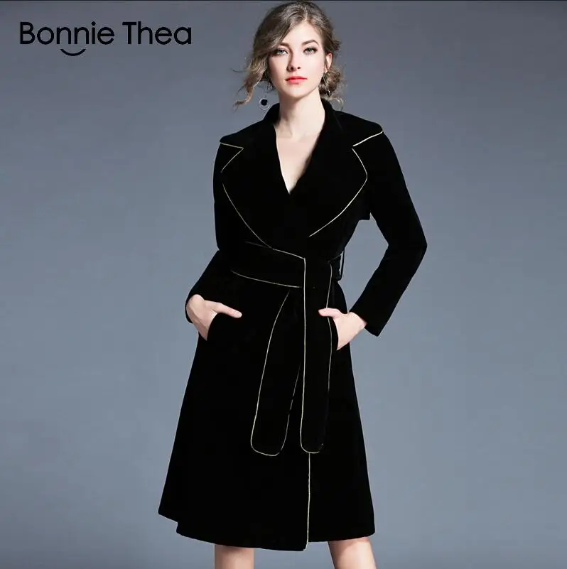 Bonnie thea осенне-зимнее бархатное платье женское черное длинное платье элегантное вечернее платье - Цвет: Черный