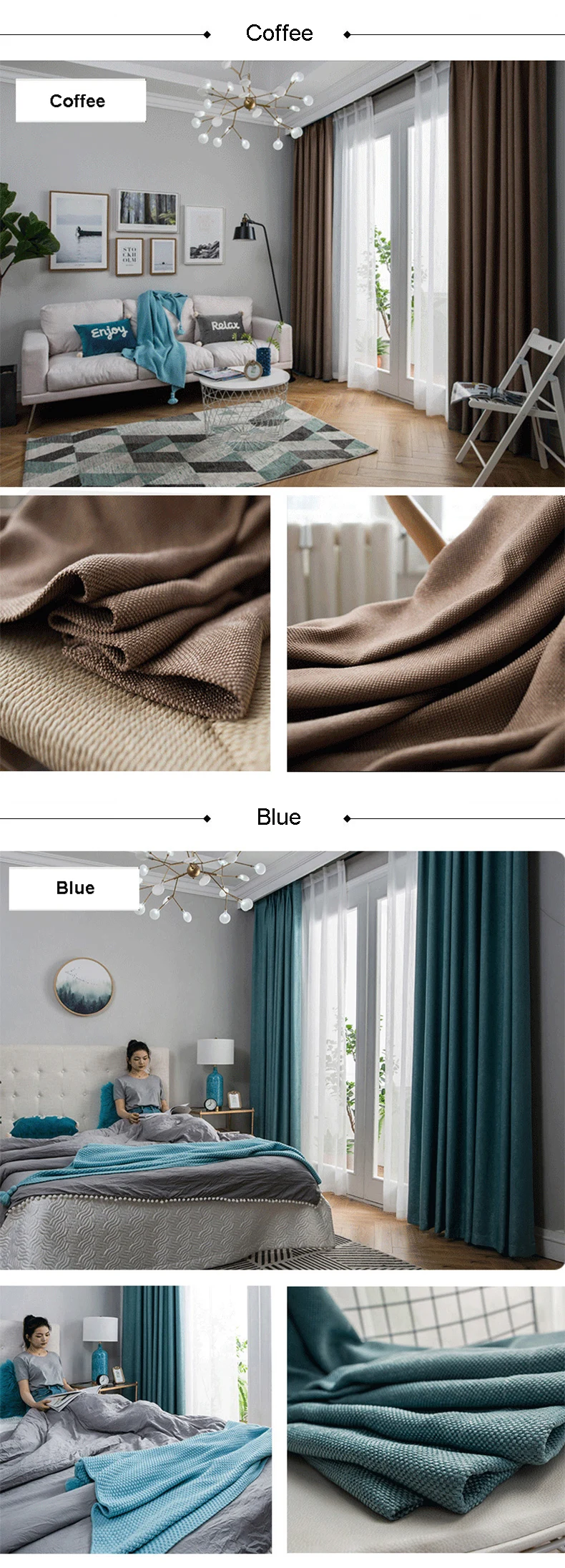 NORNE Modern Style Solid Color Cotton and Linen Thermal Insulated Curtains Blackout Curtain Drape For Living Room Brdroom Window